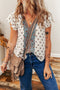 Bohemian Print Tiered Ruffle Sleeve Button Front Blouse
