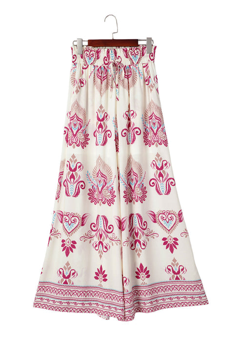 Bohemian Printed Smocked High Waist Wide Leg Pants