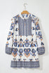 Bohemian Printed Split Neck Long Sleeve A-Line Mini Dress