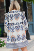 Bohemian Printed Split Neck Long Sleeve A-Line Mini Dress