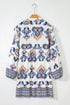 Bohemian Printed Split Neck Long Sleeve A-Line Mini Dress