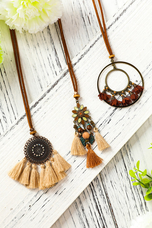 Bohemian Retro Tassel Pendant Layered Alloy Necklace Set