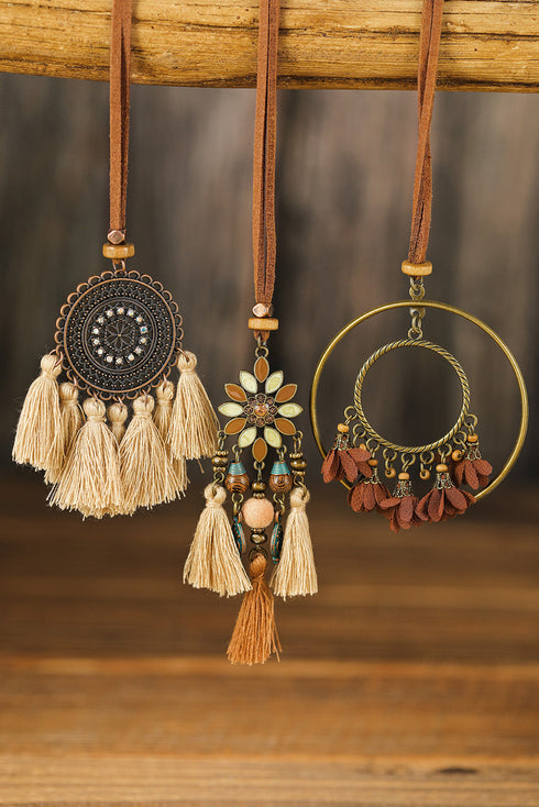 Bohemian Retro Tassel Pendant Layered Alloy Necklace Set