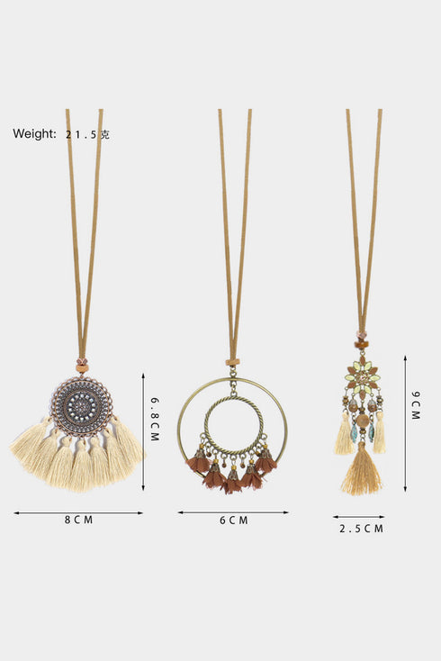 Bohemian Retro Tassel Pendant Layered Alloy Necklace Set