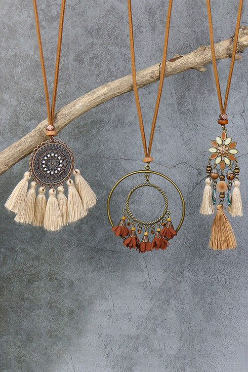 Bohemian Retro Tassel Pendant Layered Alloy Necklace Set