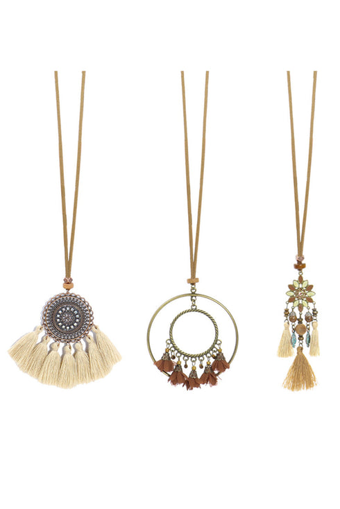 Bohemian Retro Tassel Pendant Layered Alloy Necklace Set