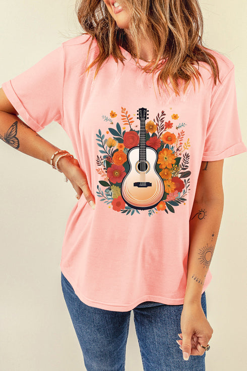 Bohemian Rhapsody Floral Guitar Graphic Print Relaxed Tee