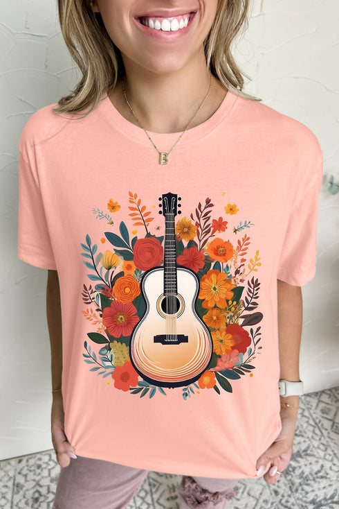 Bohemian Rhapsody Floral Guitar Graphic Print Relaxed Tee