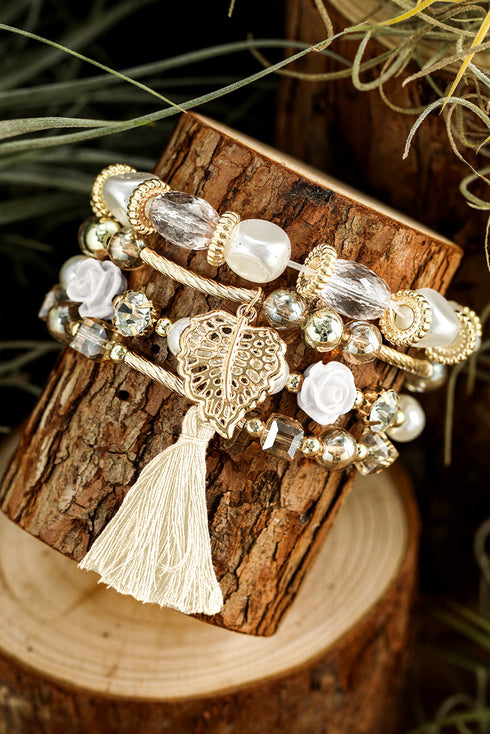Bohemian Rhinestone Beaded Fringe Layered Statement Bracelet