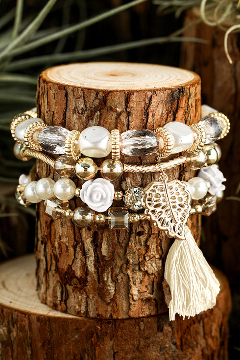 Bohemian Rhinestone Beaded Fringe Layered Statement Bracelet
