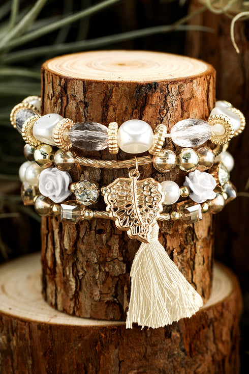 Bohemian Rhinestone Beaded Fringe Layered Statement Bracelet