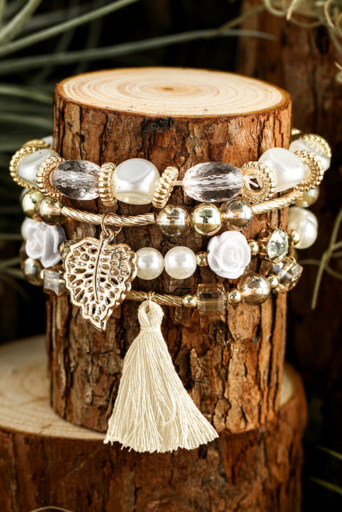 Bohemian Rhinestone Beaded Fringe Layered Statement Bracelet