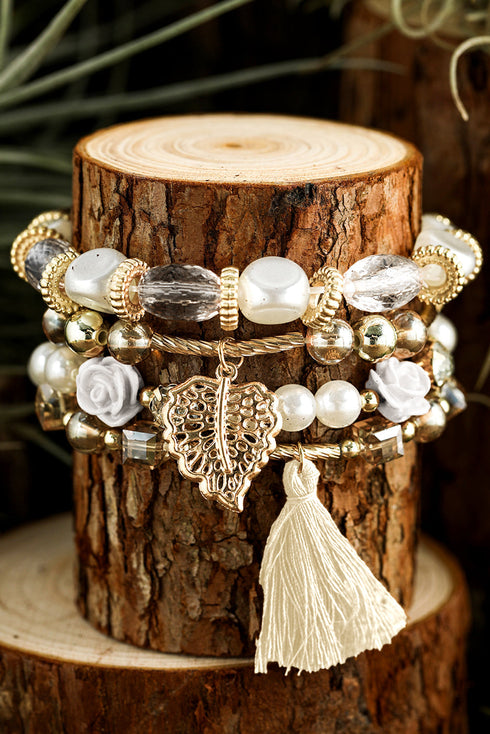 Bohemian Rhinestone Beaded Fringe Layered Statement Bracelet