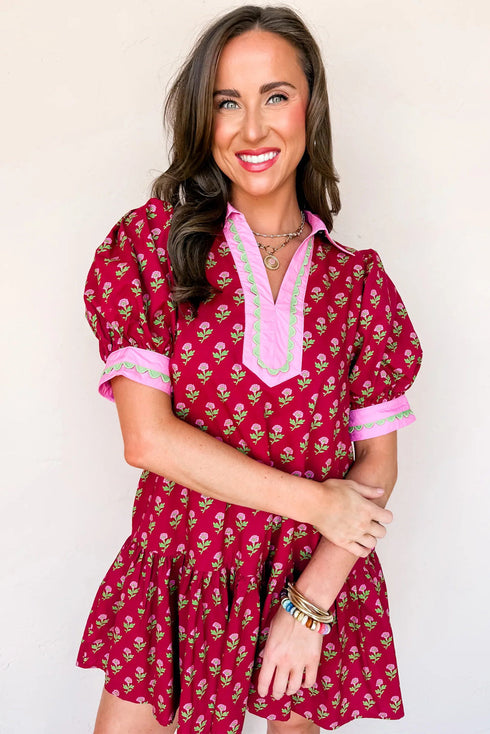 Bohemian Rick Rack Puff Sleeve Mini Floral Dresses