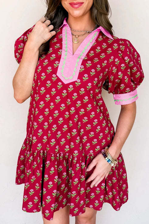 Bohemian Rick Rack Puff Sleeve Mini Floral Dresses