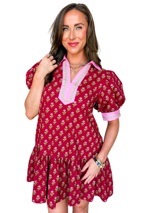 Bohemian Rick Rack Puff Sleeve Mini Floral Dresses