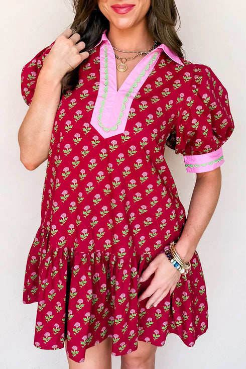 Bohemian Rick Rack Puff Sleeve Mini Floral Dresses