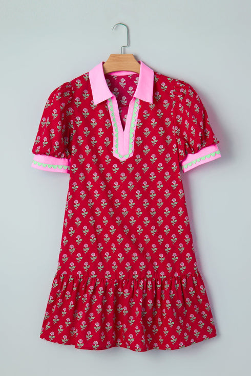Bohemian Rick Rack Puff Sleeve Mini Floral Dresses