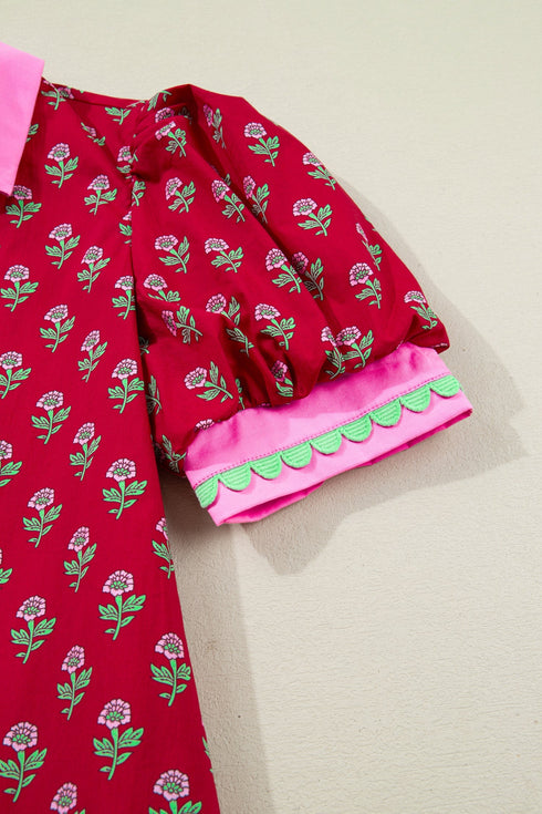Bohemian Rick Rack Puff Sleeve Mini Floral Dresses
