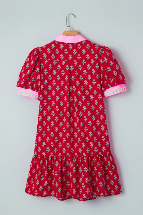 Bohemian Rick Rack Puff Sleeve Mini Floral Dresses
