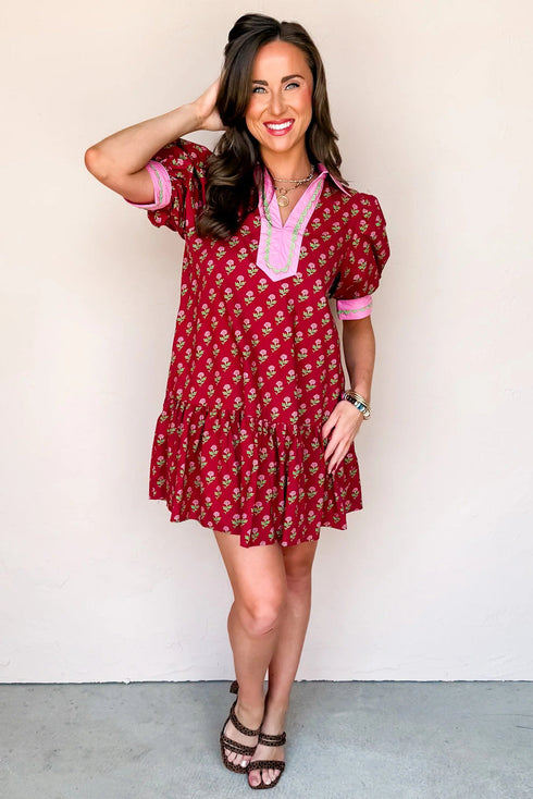 Bohemian Rick Rack Puff Sleeve Mini Floral Dresses
