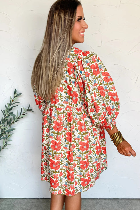 Bohemian Rick Rack Trim V Neck Mini Floral Dress
