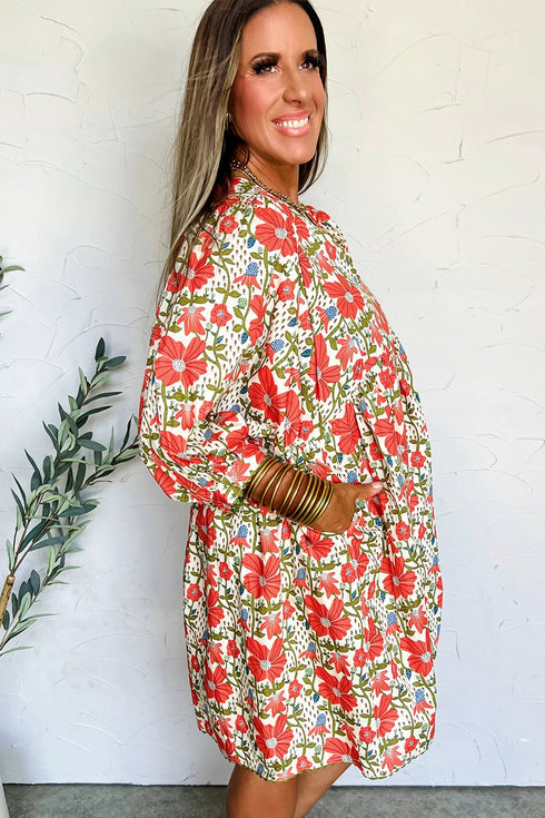 Bohemian Rick Rack Trim V Neck Mini Floral Dress