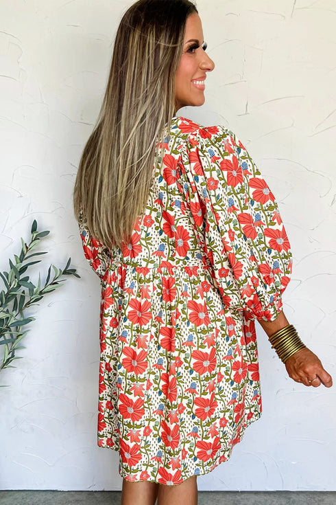 Bohemian Rick Rack Trim V Neck Mini Floral Dress