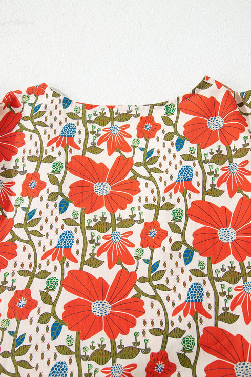 Bohemian Rick Rack Trim V Neck Mini Floral Dress