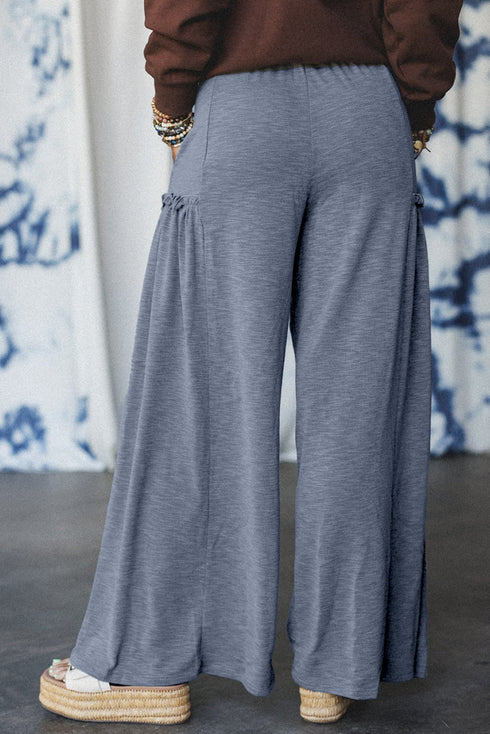 Bohemian Ruffle Detail Pocket Flowy Knit Palazzo Lounge Pants