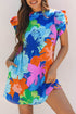 Bohemian Ruffle Sleeve Shift Silhouette Pocketed Mini Floral Dress