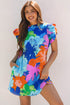 Bohemian Ruffle Sleeve Shift Silhouette Pocketed Mini Floral Dress