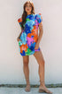 Bohemian Ruffle Sleeve Shift Silhouette Pocketed Mini Floral Dress