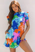 Bohemian Ruffle Sleeve Shift Silhouette Pocketed Mini Floral Dress