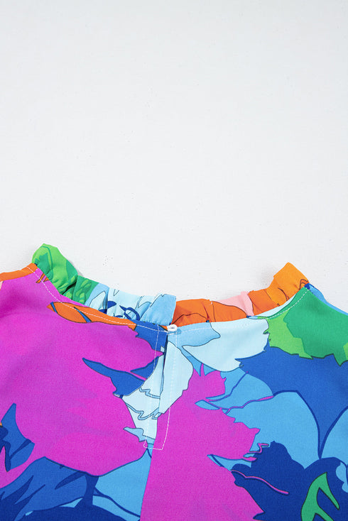 Bohemian Ruffle Sleeve Shift Silhouette Pocketed Mini Floral Dress