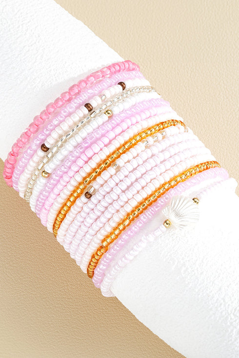 Bohemian Shell Charm Beaded Stacked Wrist Bracelet Set