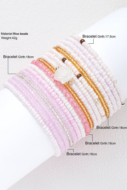Bohemian Shell Charm Beaded Stacked Wrist Bracelet Set
