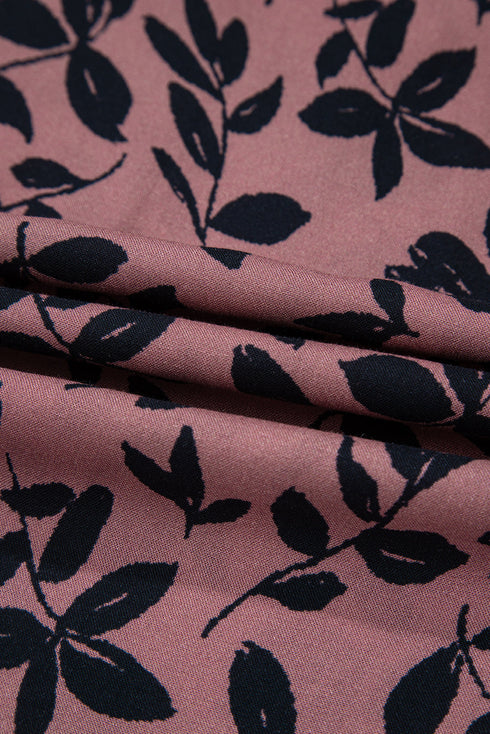 Bohemian Silhouette Leaf Print Crinkle Lace Up Tank Top