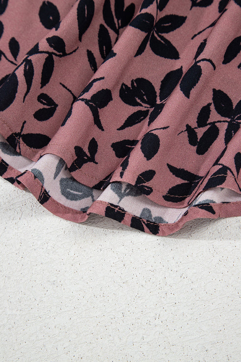 Bohemian Silhouette Leaf Print Crinkle Lace Up Tank Top