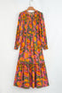 Bohemian Smocked Bodice Puff Sleeve Ruffled Long Floral Dress