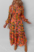 Bohemian Smocked Bodice Puff Sleeve Ruffled Long Floral Dress