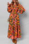 Bohemian Smocked Bodice Puff Sleeve Ruffled Long Floral Dress