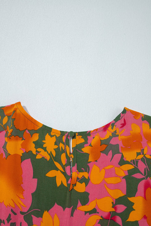 Bohemian Smocked Bodice Puff Sleeve Ruffled Long Floral Dress