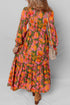 Bohemian Smocked Bodice Puff Sleeve Ruffled Long Floral Dress