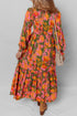 Bohemian Smocked Bodice Puff Sleeve Ruffled Long Floral Dress