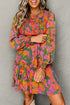 Bohemian Smocked Ruffled Long Sleeve A Line Floral Dress