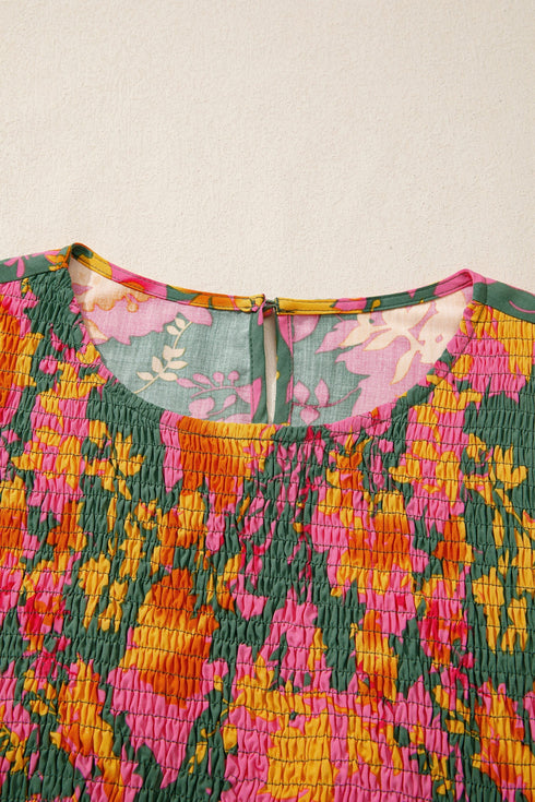Bohemian Smocked Ruffled Long Sleeve A Line Floral Dress