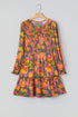Bohemian Smocked Ruffled Long Sleeve A Line Floral Dress