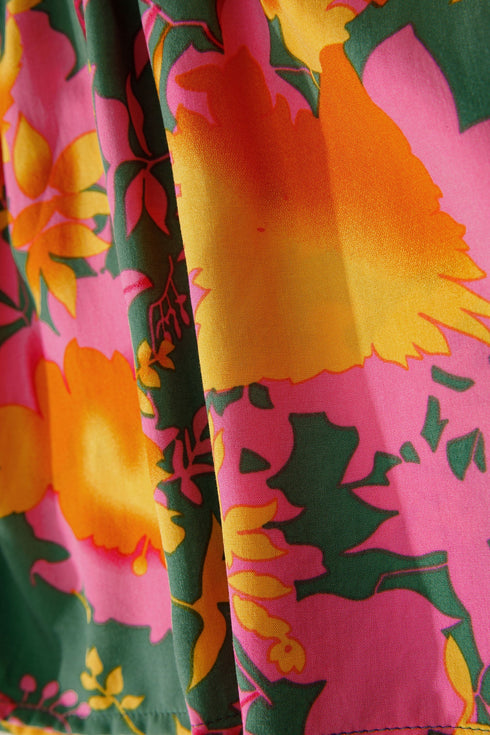 Bohemian Smocked Ruffled Long Sleeve A Line Floral Dress