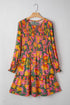 Bohemian Smocked Ruffled Long Sleeve A Line Floral Dress
